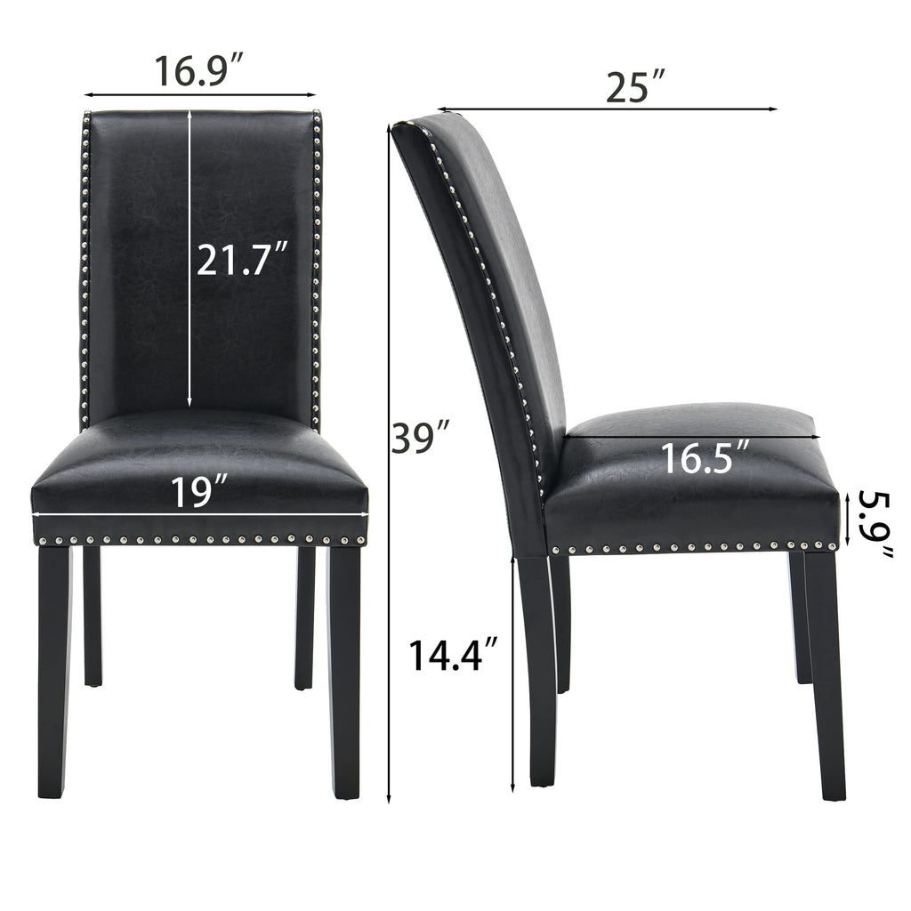 Black Faux Leather Dining Chairs Set of 4 with Wood Legs E5401