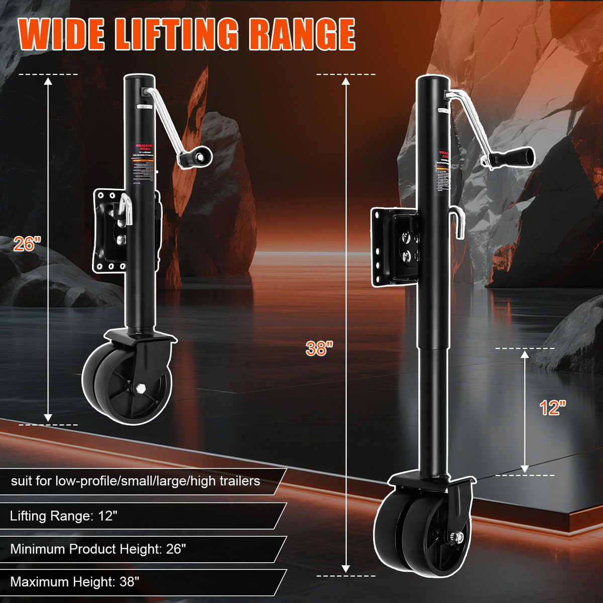 2000 lb 12" Lift Trailer Jack with Wheels L219