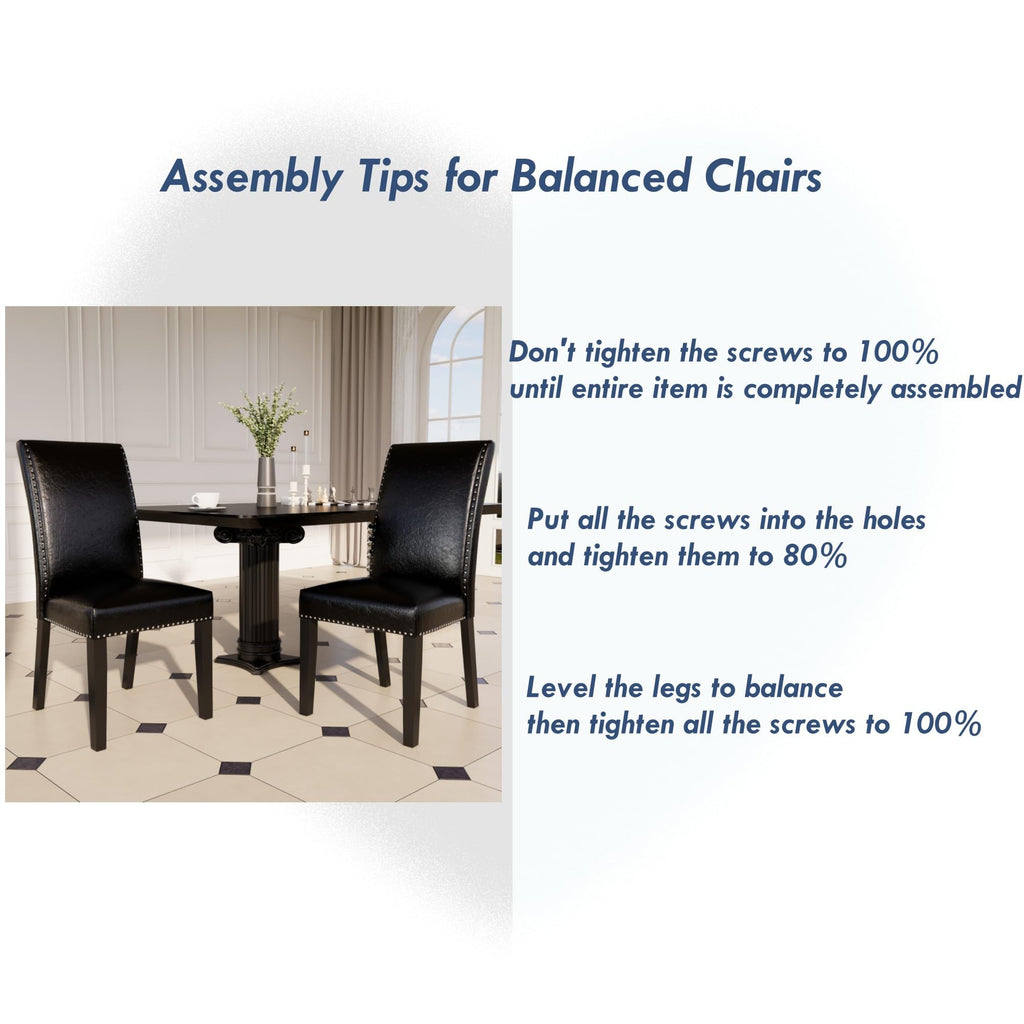 Black Faux Leather Dining Chairs Set of 4 with Wood Legs E5401