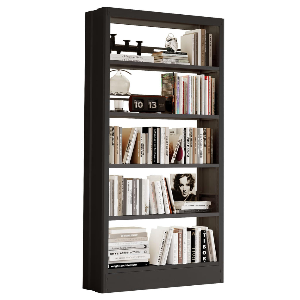 71" Black 5 Tier Metal Bookshelf with Adjustable Shelves F102