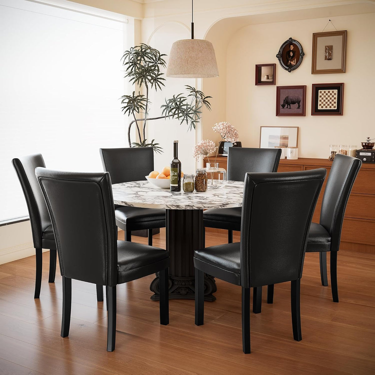 Set of 8 Black Faux Leather Upholstered Dining Chairs S5220