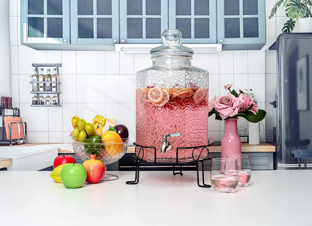 2.5 Gallon Glass Beverage Dispenser with Spigot and Stand Y296699