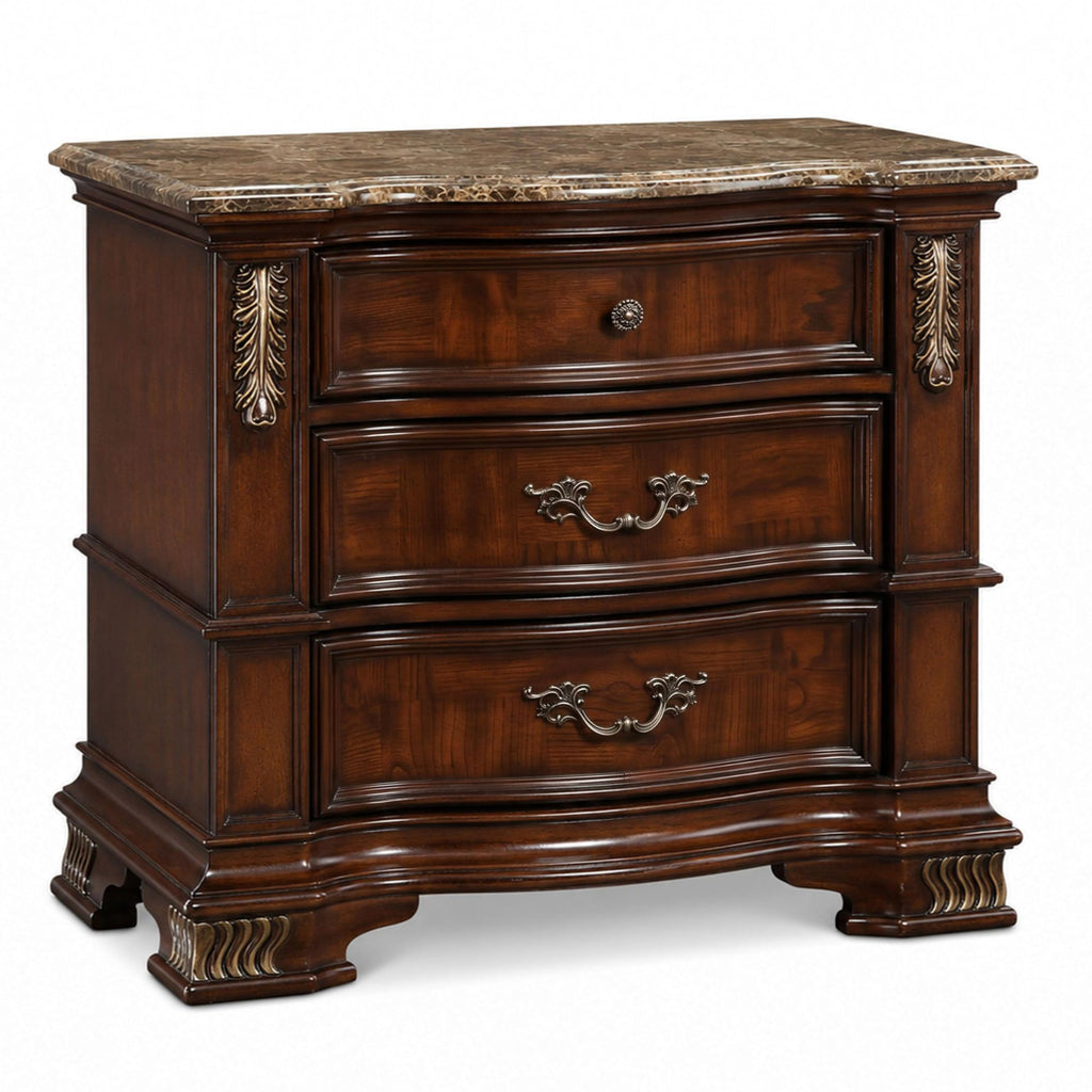 Wood 3-Piece California King Bedroom Set with Marble Top Nightstand I13655