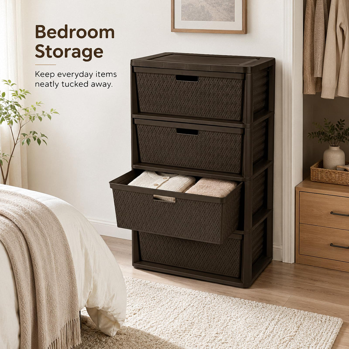 Brown 4 Drawer Plastic Storage Organizer O9968