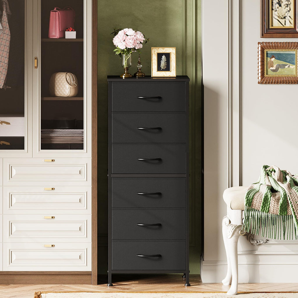 Black 6 Drawer Tall Dresser X716