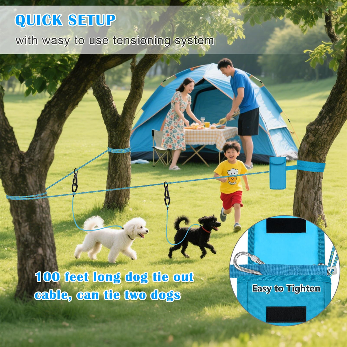 100FT Portable Dog Tie Out Cable for 2 Dogs P681