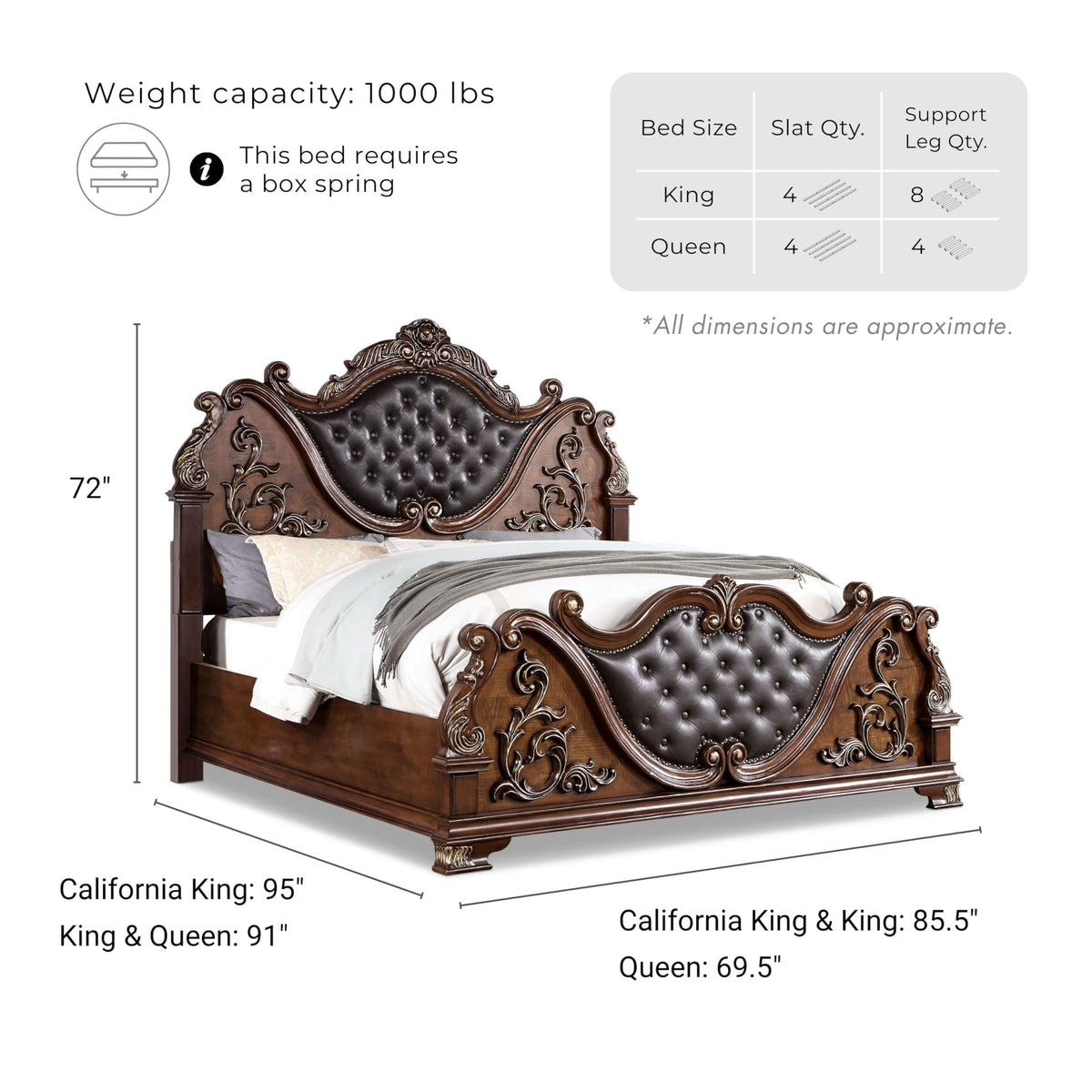 Wood 3-Piece California King Bedroom Set with Marble Top Nightstand I13655