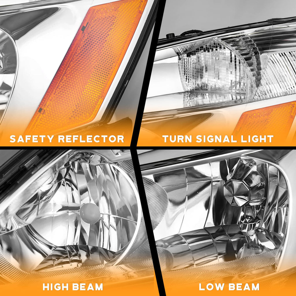 Headlights for 2003-2007 Honda Accord Chrome Housing Amber Reflector Left+Right N6181