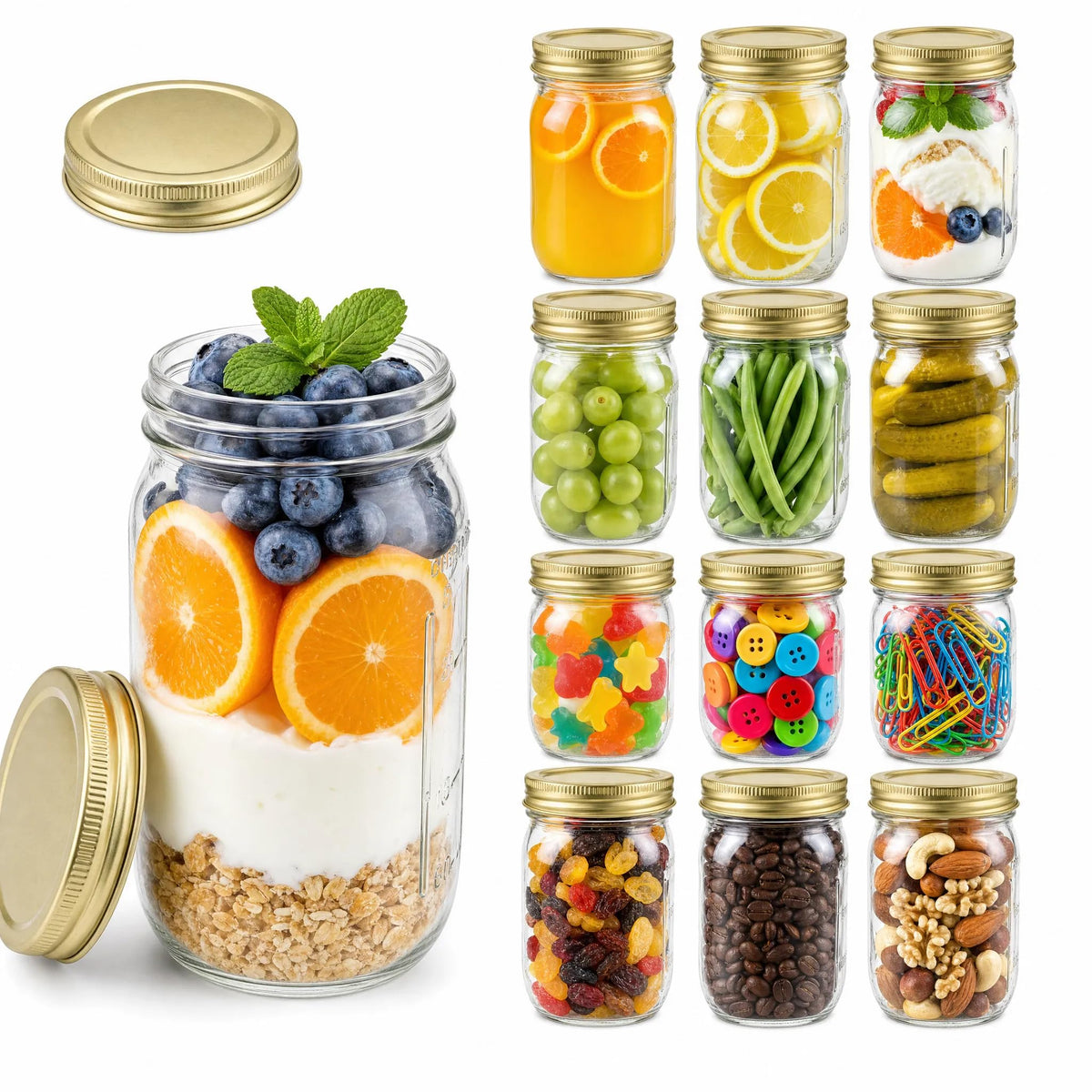 16 oz Glass Mason Jars with Lids and Bands, 12 Pack Z148