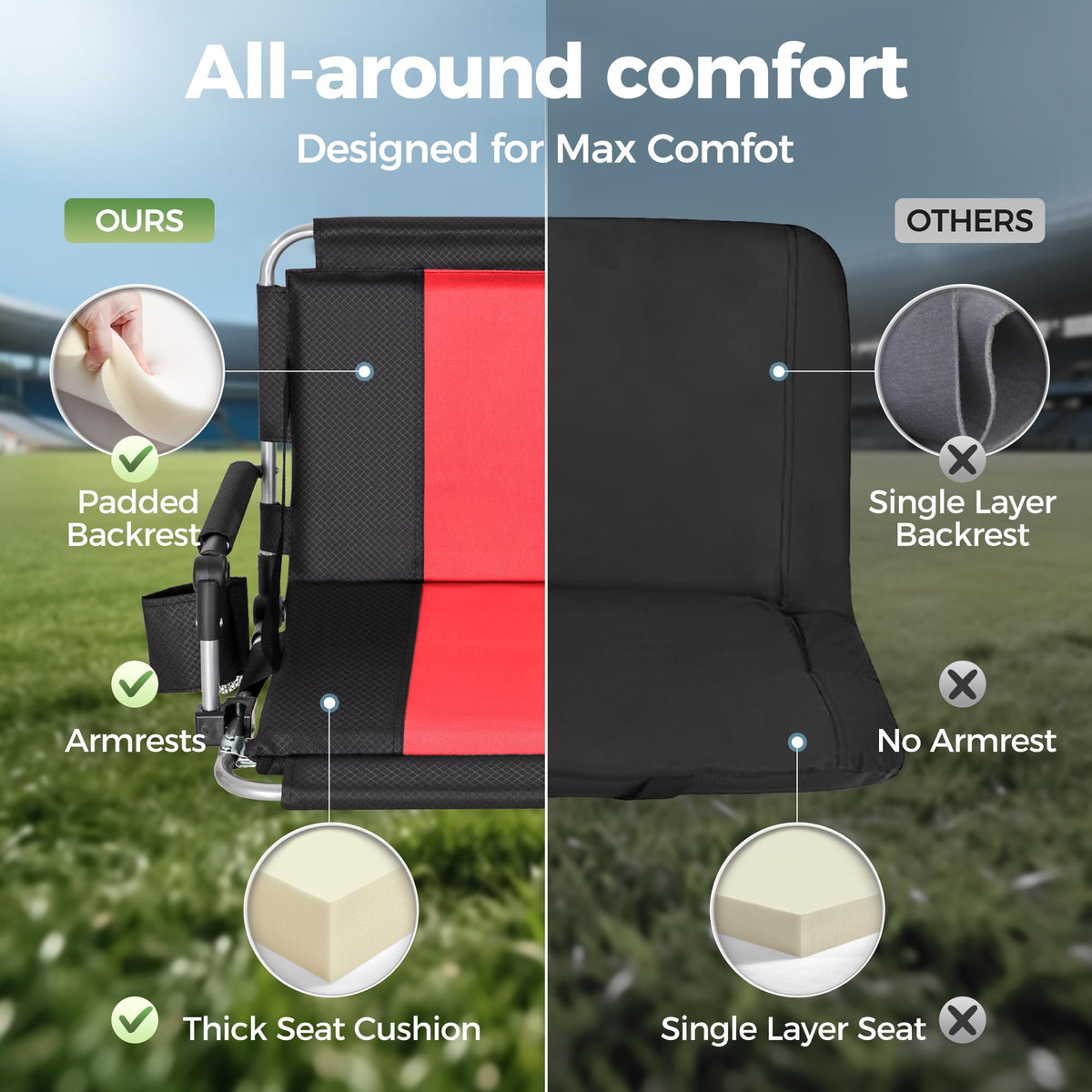 Extra Wide Padded Stadium Seats with Back Support J793667