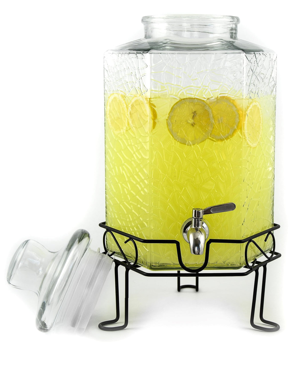 2.5 Gallon Glass Beverage Dispenser with Spigot and Stand Y296699