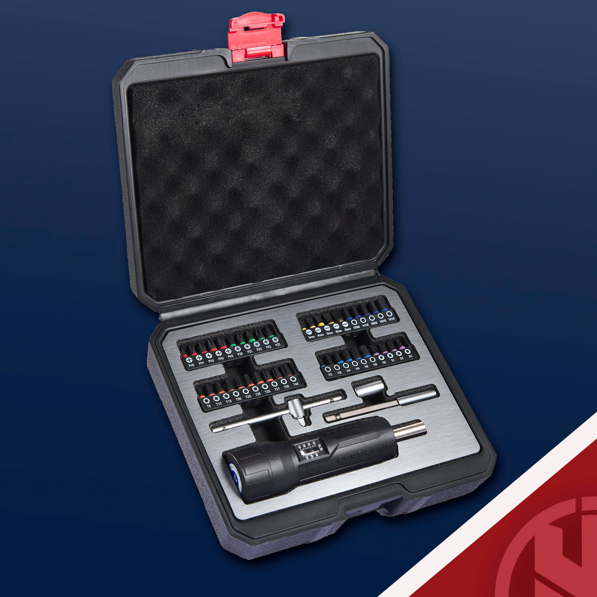 Torque Screwdriver Wrench Set 10-70 Inch Pounds with T-bar Handle, 40 Hex Bits, 1/4" Socket, Black Q4979
