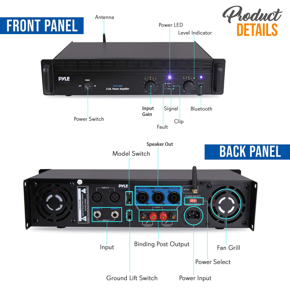 1000 Watt 2-Channel Bluetooth Power Amplifier B620