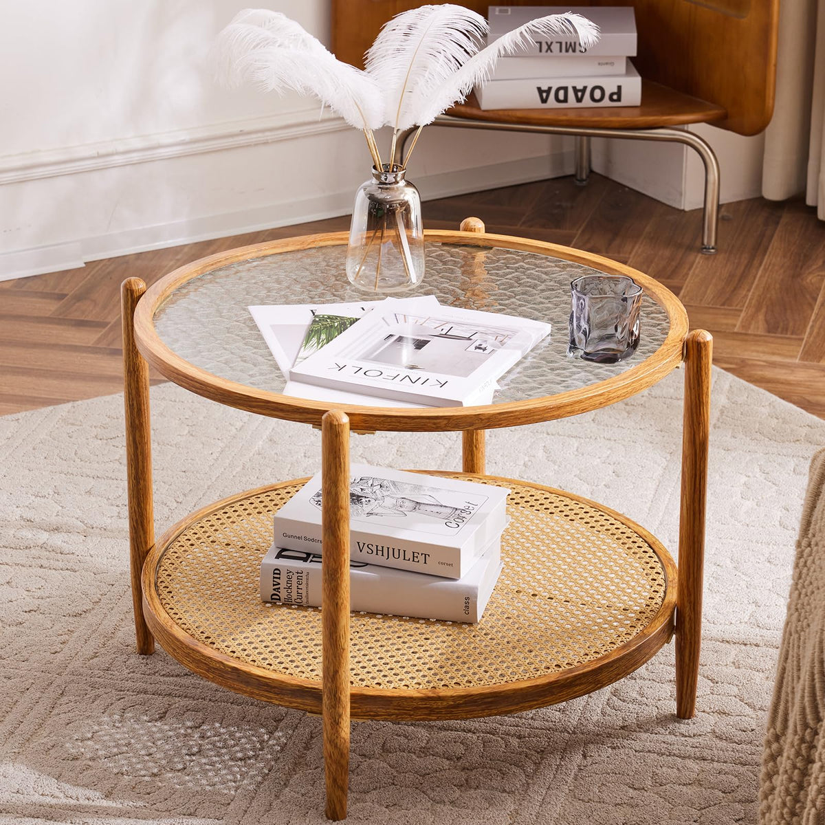 Round Glass Rattan Coffee Table U9888