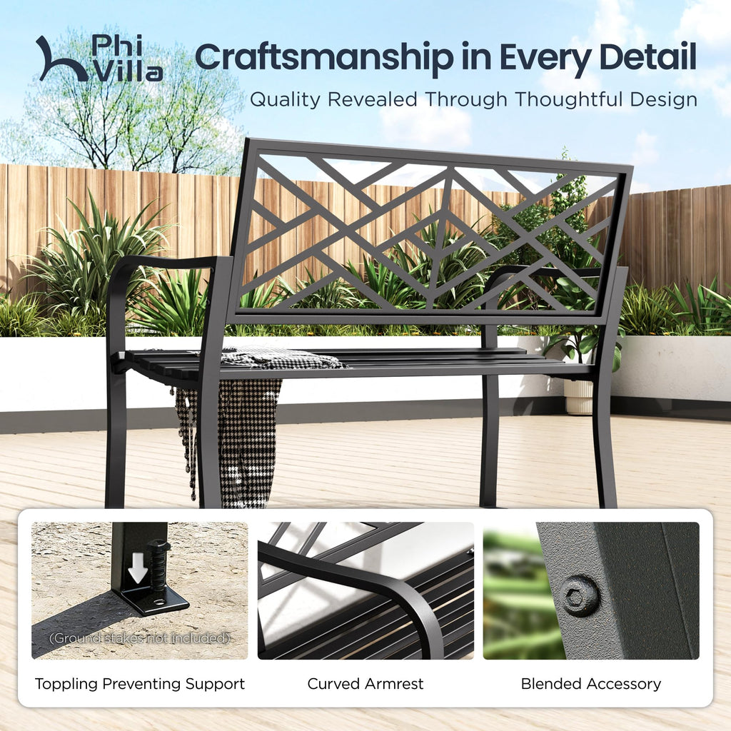 Black 43 Inches Outdoor Garden Bench N196293
