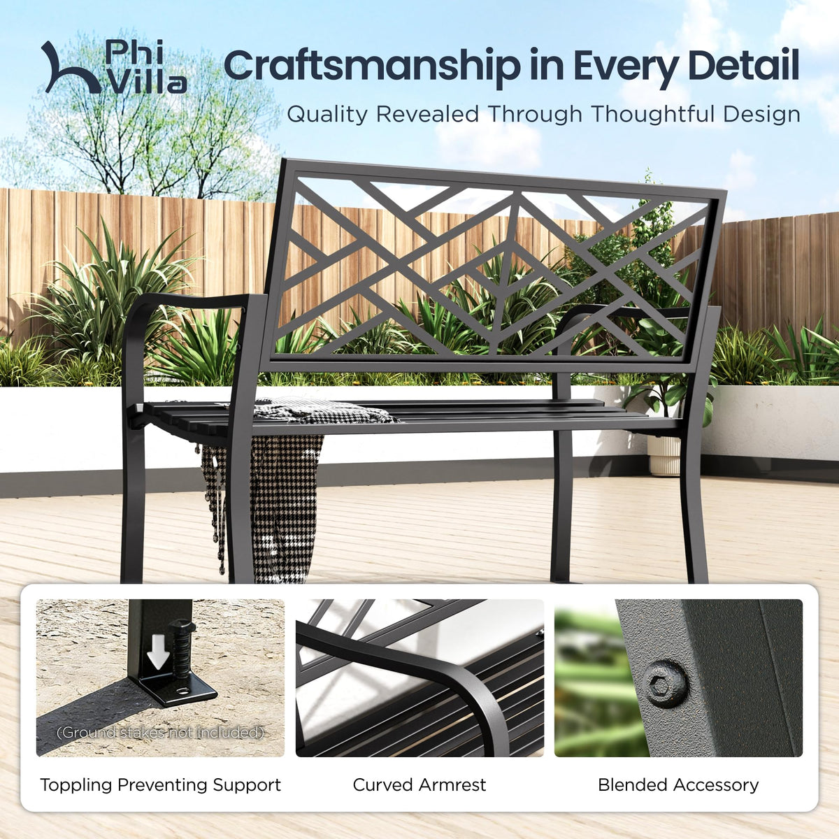 Black 43 Inches Outdoor Garden Bench N196293