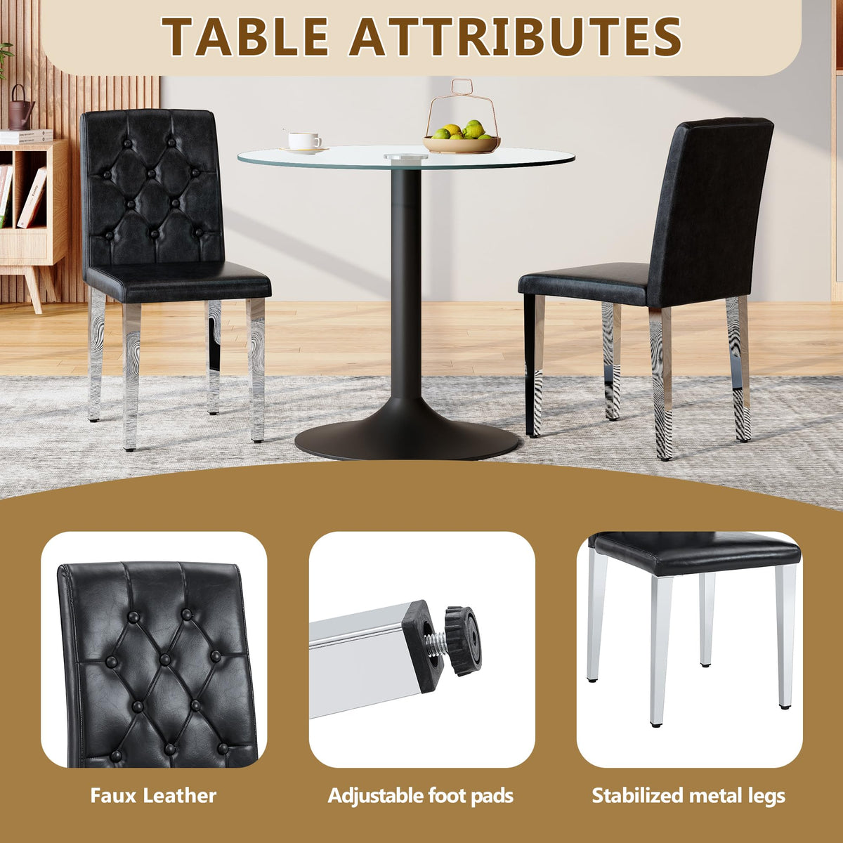 Black Upholstered Dining Chairs Set of 4 with Silver Metal Legs J88169