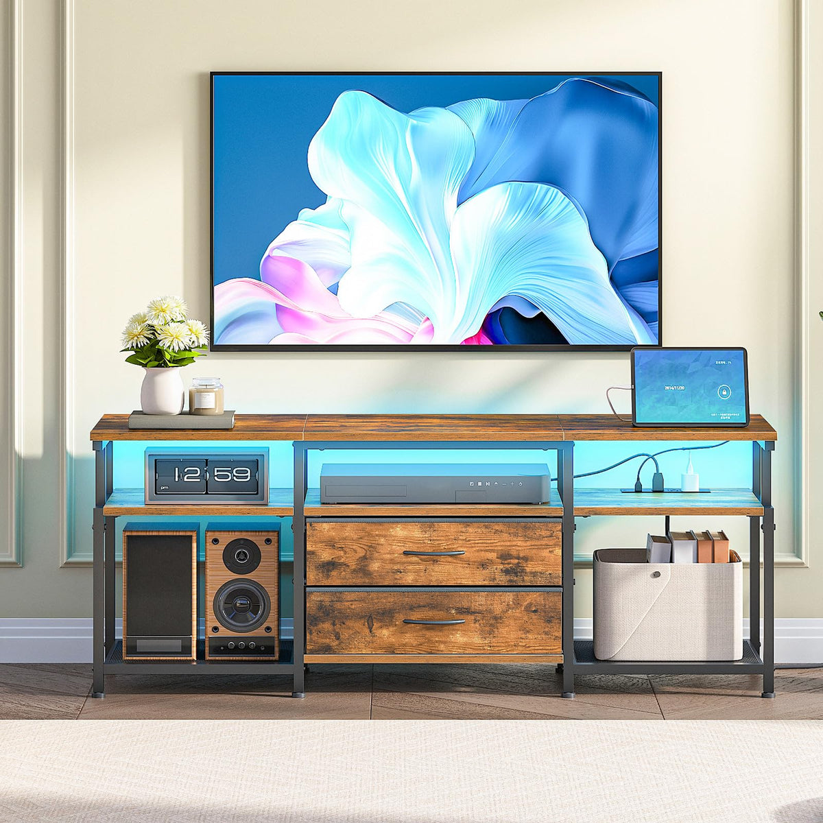 TV Stand with Power Outlet and LED Light A2585