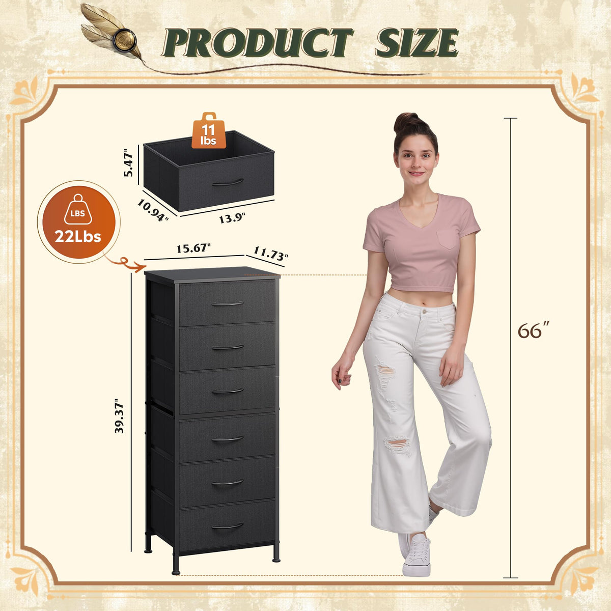 Black 6 Drawer Tall Dresser X716