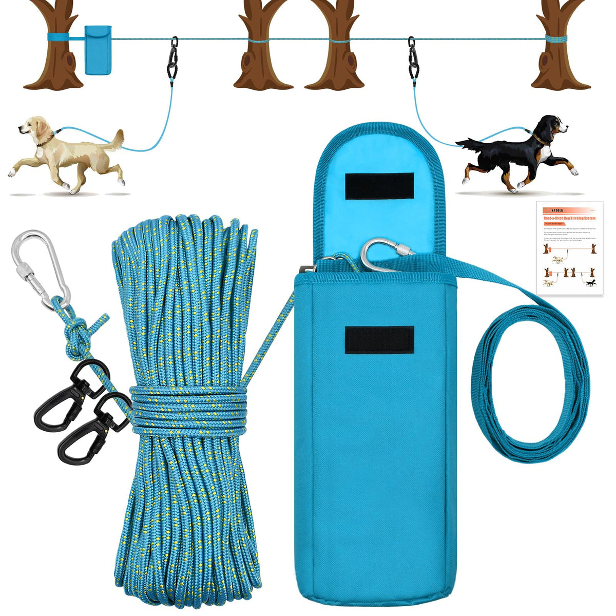 100FT Portable Dog Tie Out Cable for 2 Dogs P681
