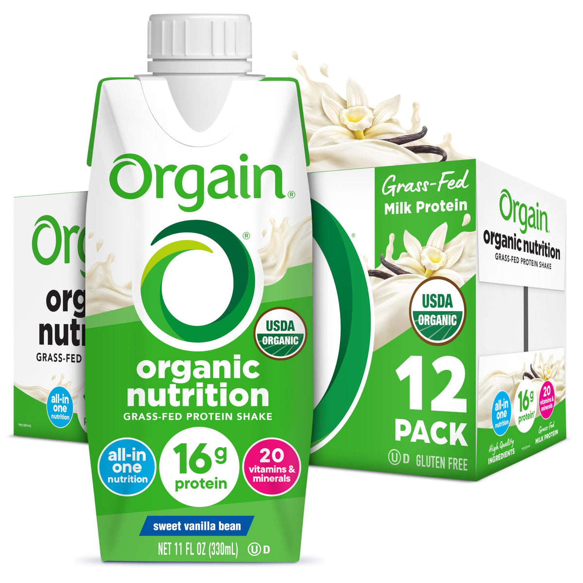 Organic Grass Fed 16g Protein Shake, Vanilla, 11oz, 12pk R83502