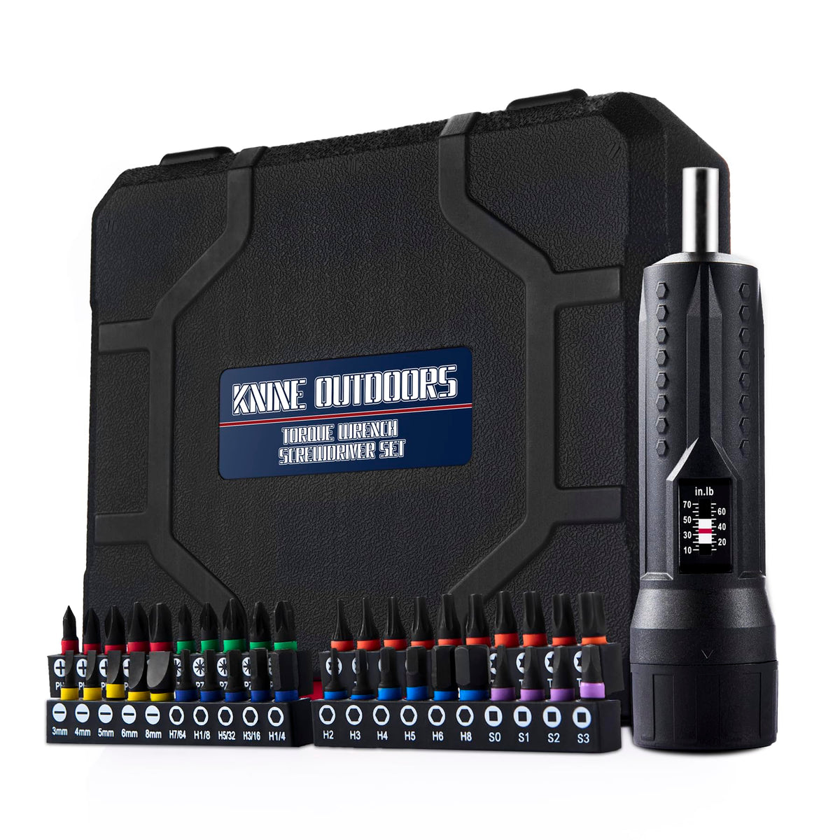 Torque Screwdriver Wrench Set 10-70 Inch Pounds with T-bar Handle, 40 Hex Bits, 1/4" Socket, Black Q4979