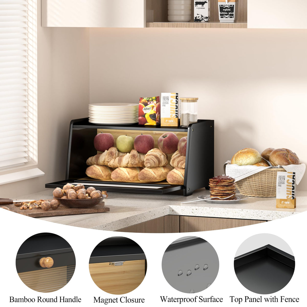 Black Wooden Bread Box C30083