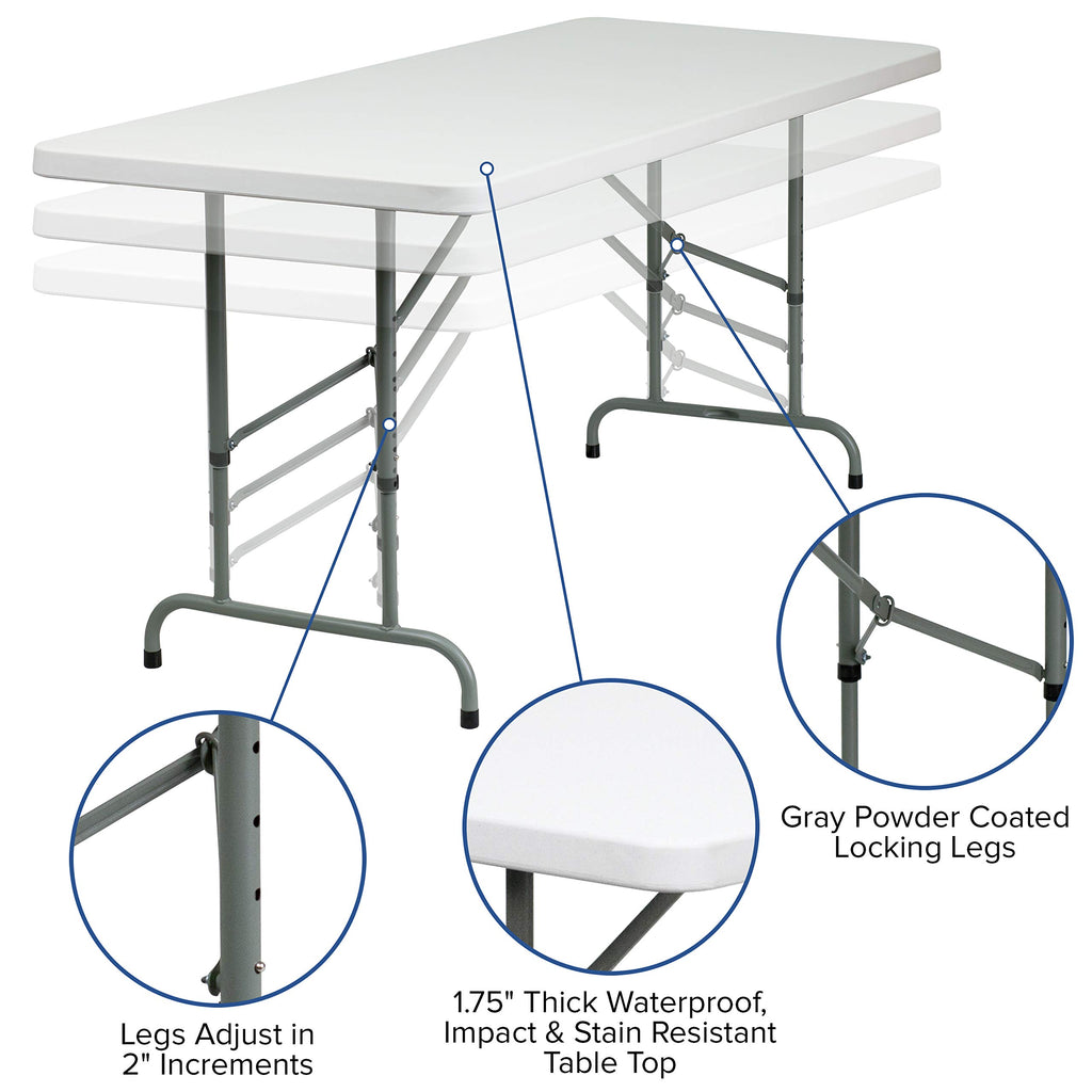 6-Foot Height Adjustable Granite White Plastic Folding Table D474233
