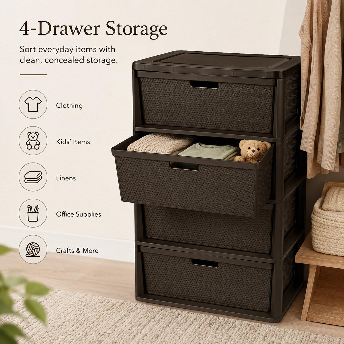 Brown 4 Drawer Plastic Storage Organizer O9968