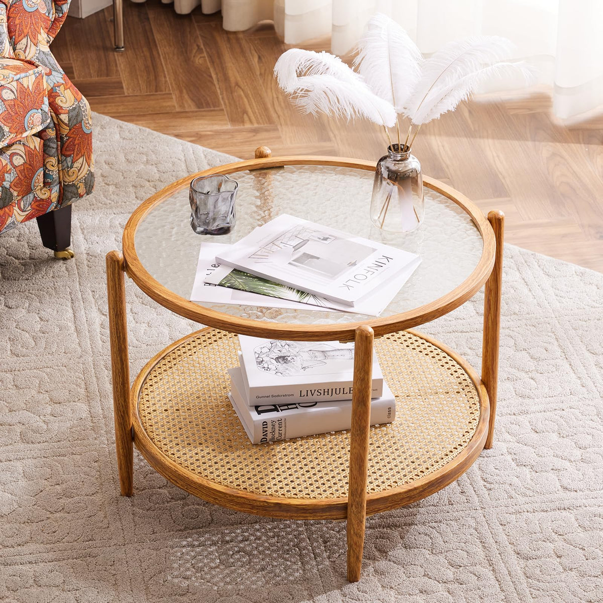 Round Glass Rattan Coffee Table U9888