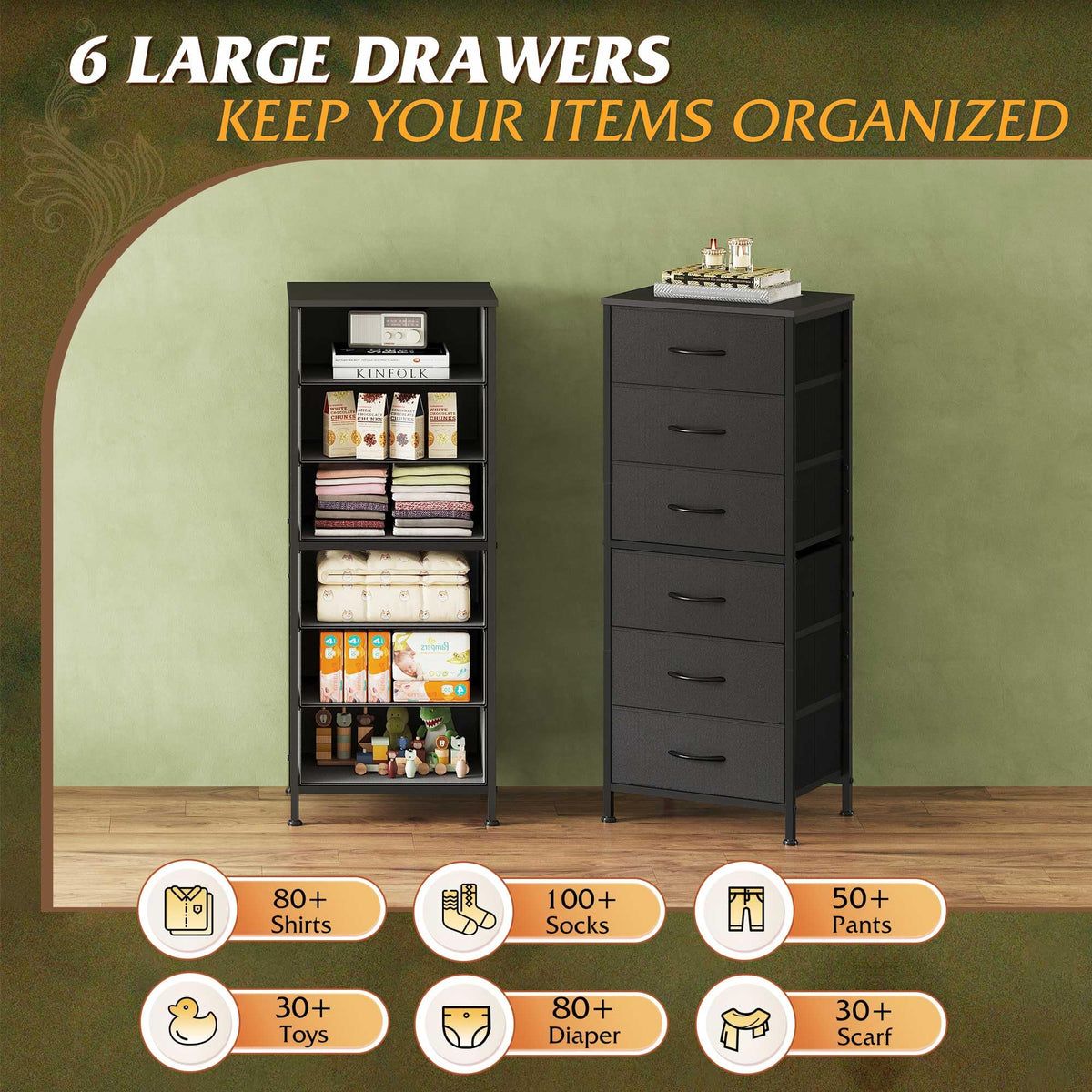 Black 6 Drawer Tall Dresser X716
