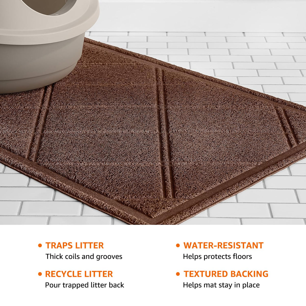 Less-Mess Cat Litter Box Mat 24" x 35" Brown I35366