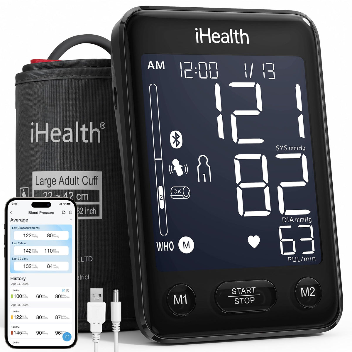 Bluetooth Upper Arm Blood Pressure Monitor with Large Cuff D1230