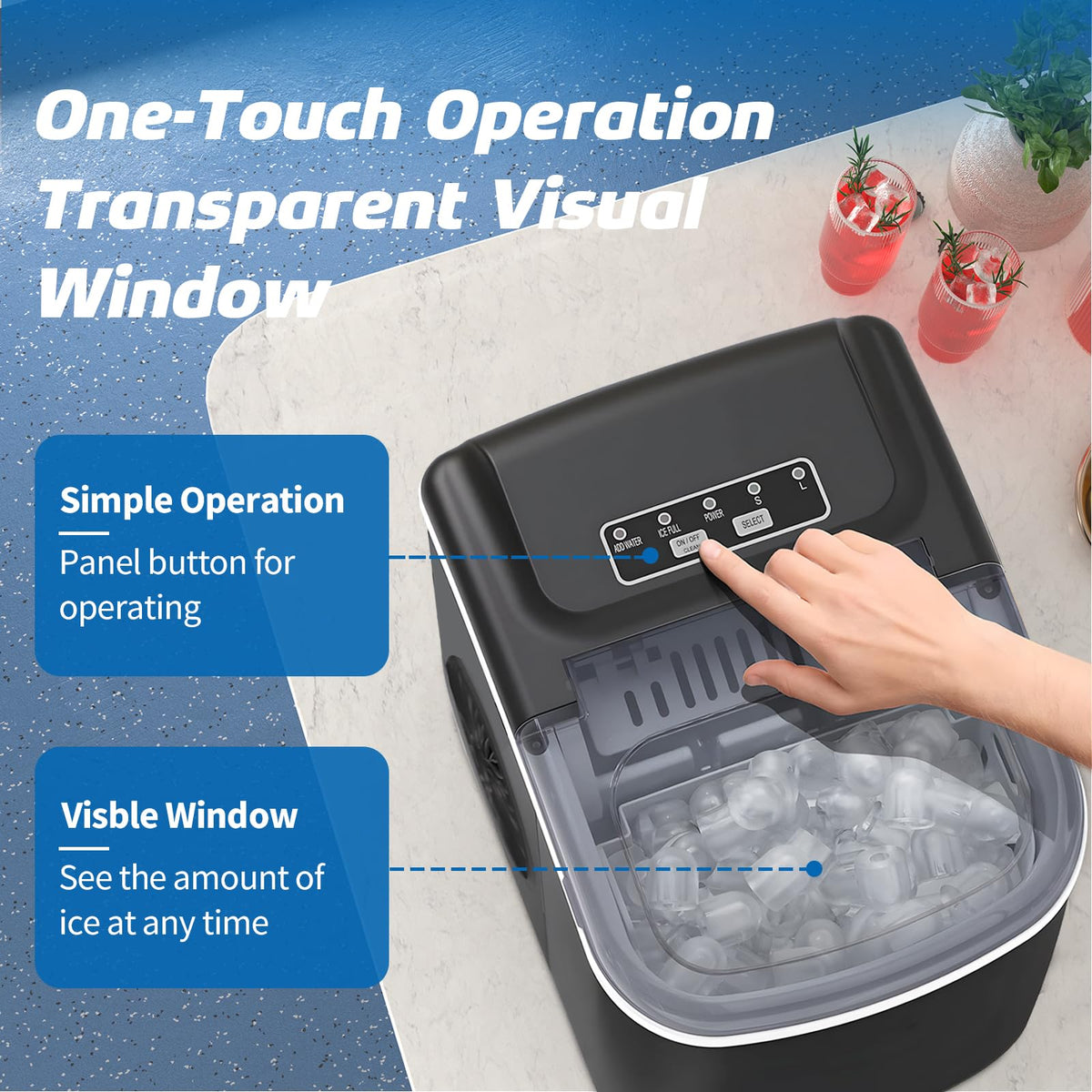 Black Portable Countertop Ice Maker with Scoop & Basket F833332
