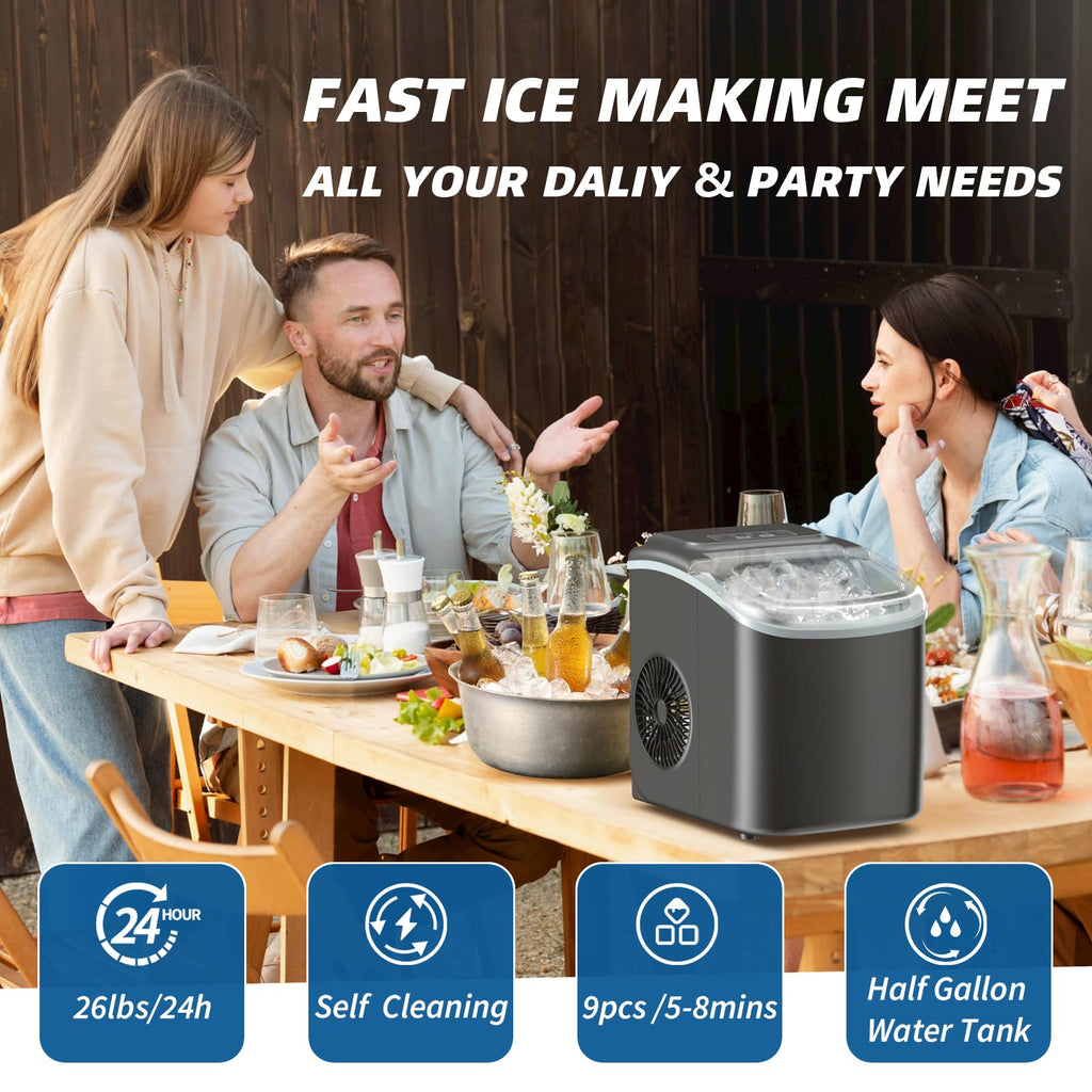 Black Portable Countertop Ice Maker with Scoop & Basket F833332