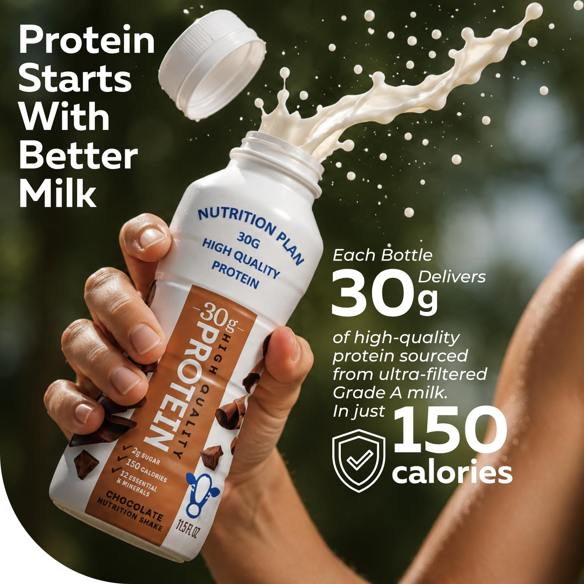 High-Protein Ready to Drink Shake – 30g Milk Protein, 150 Calories, 2g Sugar – Lactose Free, Chocolate, 11.5 fl oz (12 Pack) I7879