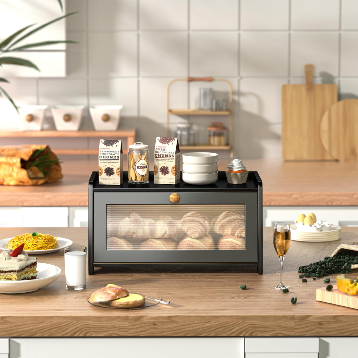 Black Wooden Bread Box C30083