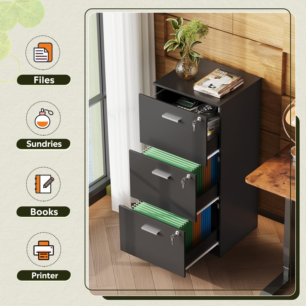 3 Drawer Wood File Cabinet with Lock D9505