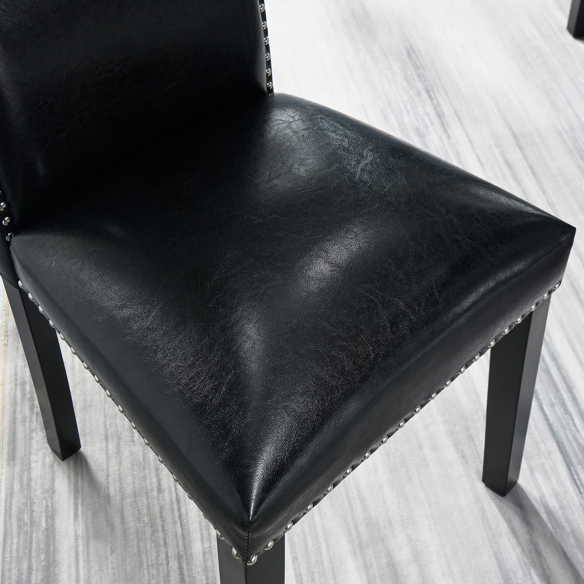 Black Faux Leather Dining Chairs Set of 4 with Wood Legs E5401