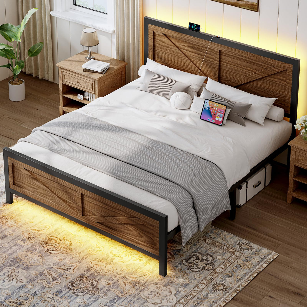 Queen Size Metal Platform Bed Frame with Storage S251