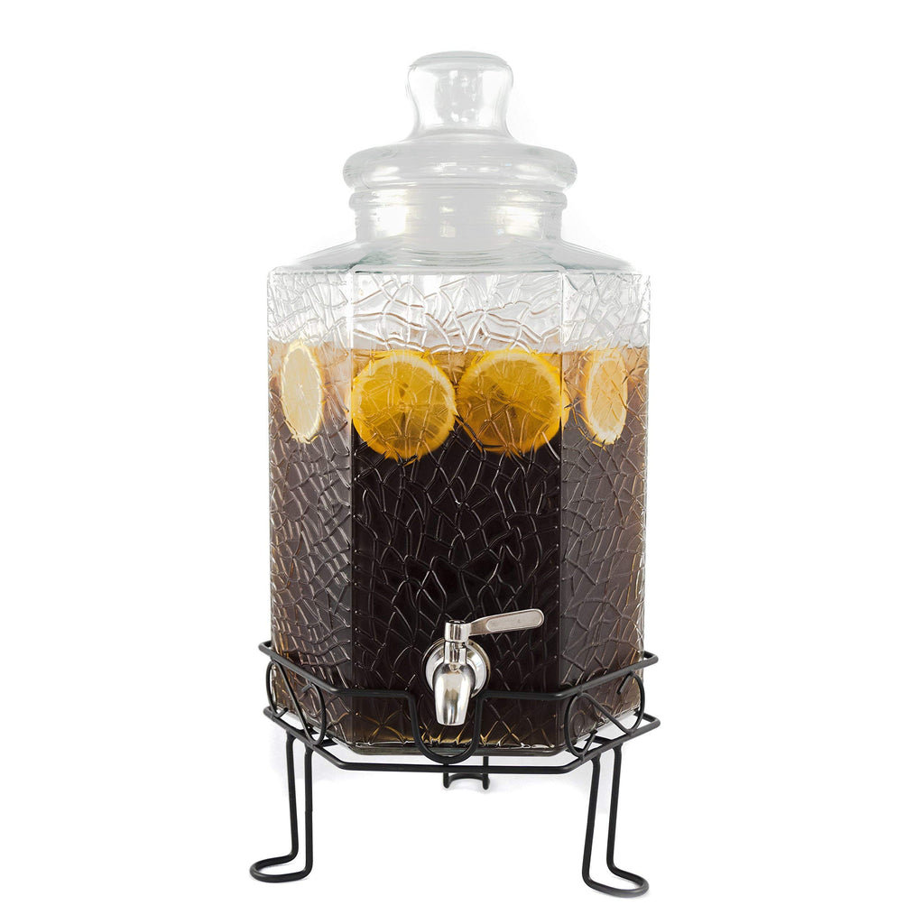 2.5 Gallon Glass Beverage Dispenser with Spigot and Stand Y296699