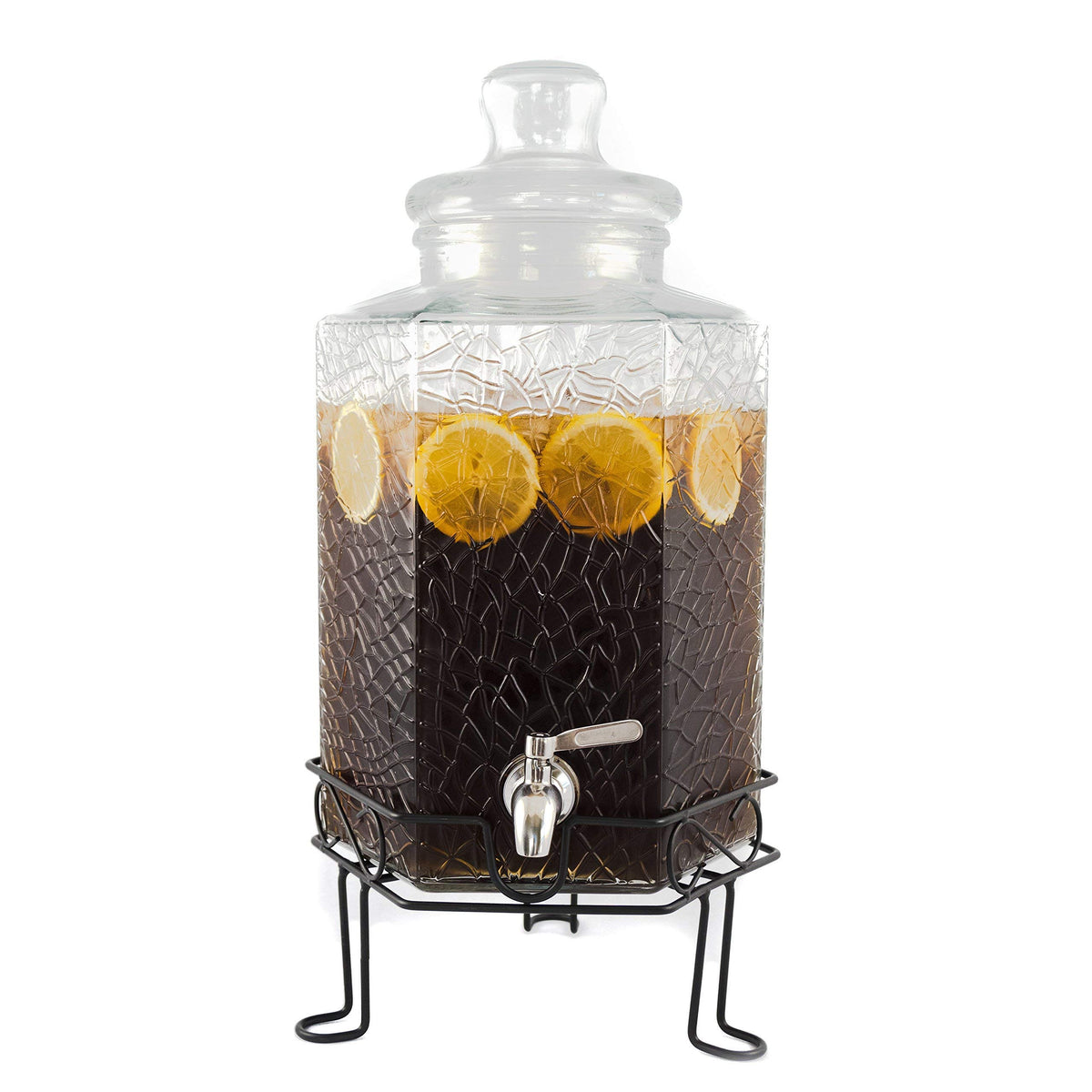 2.5 Gallon Glass Beverage Dispenser with Spigot and Stand Y296699