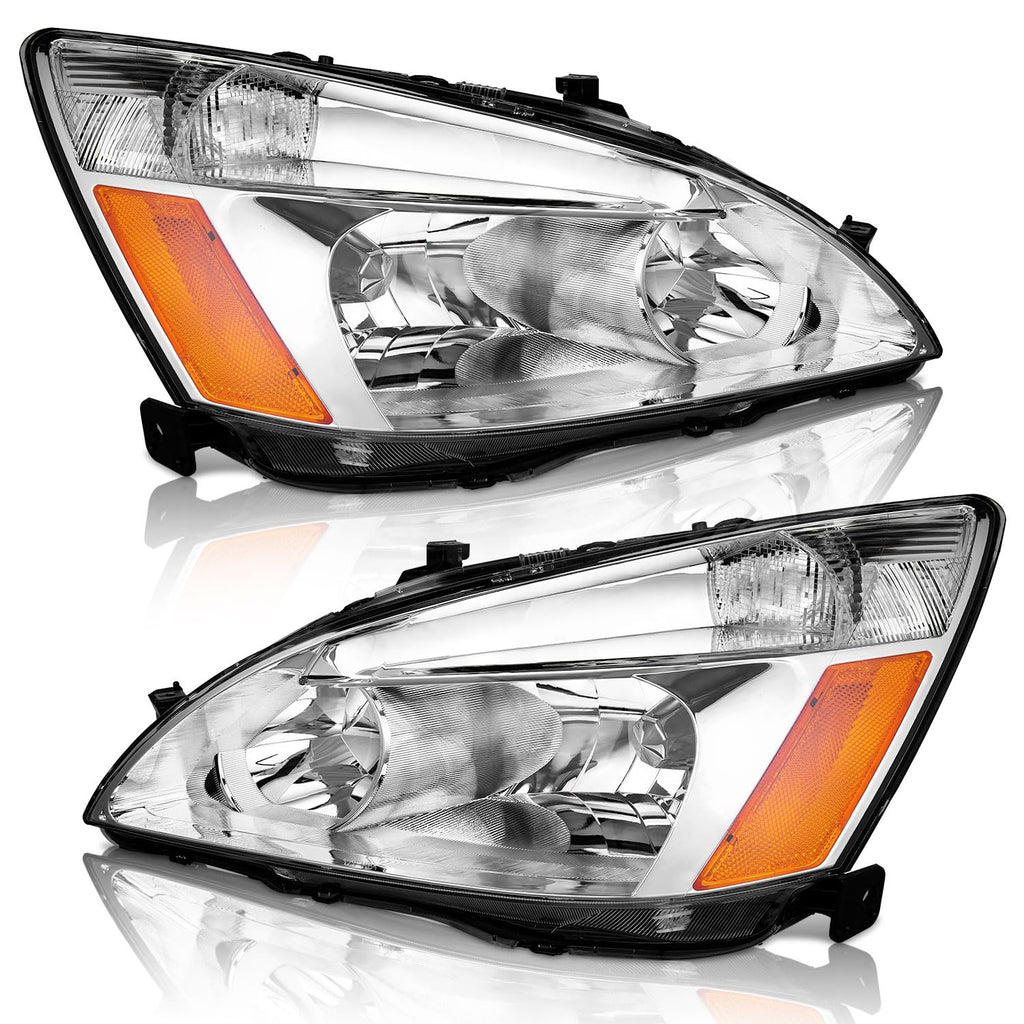Headlights for 2003-2007 Honda Accord Chrome Housing Amber Reflector Left+Right N6181