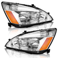 Headlights for 2003-2007 Honda Accord Chrome Housing Amber Reflector Left+Right N6181