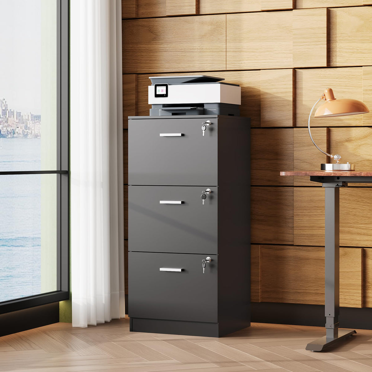 3 Drawer Wood File Cabinet with Lock D9505