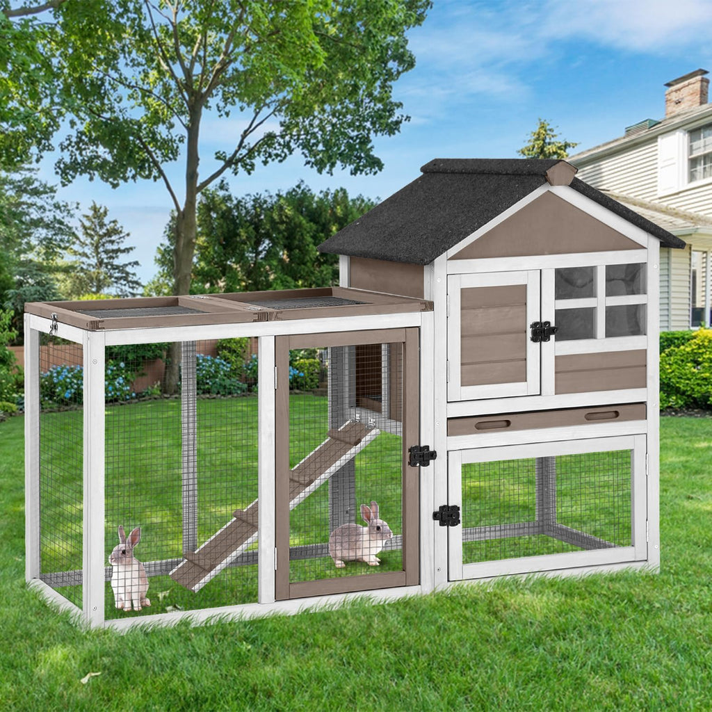 51.6" Large Rabbit Hutch with Run and Tray M438509