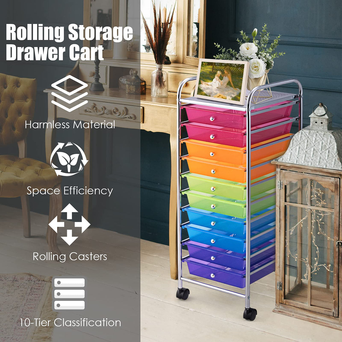 10 Drawer Rolling Storage Cart with Wheels W542