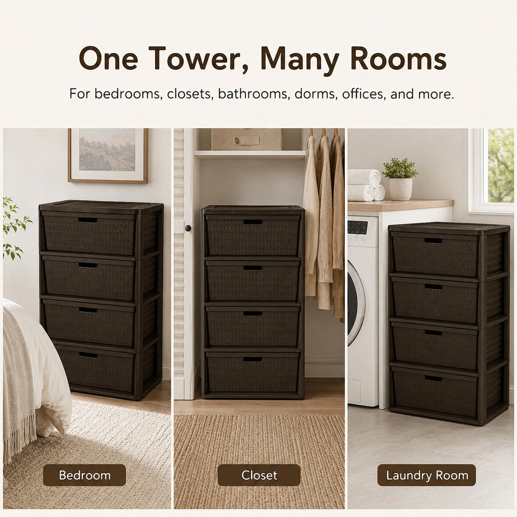 Brown 4 Drawer Plastic Storage Organizer O9968