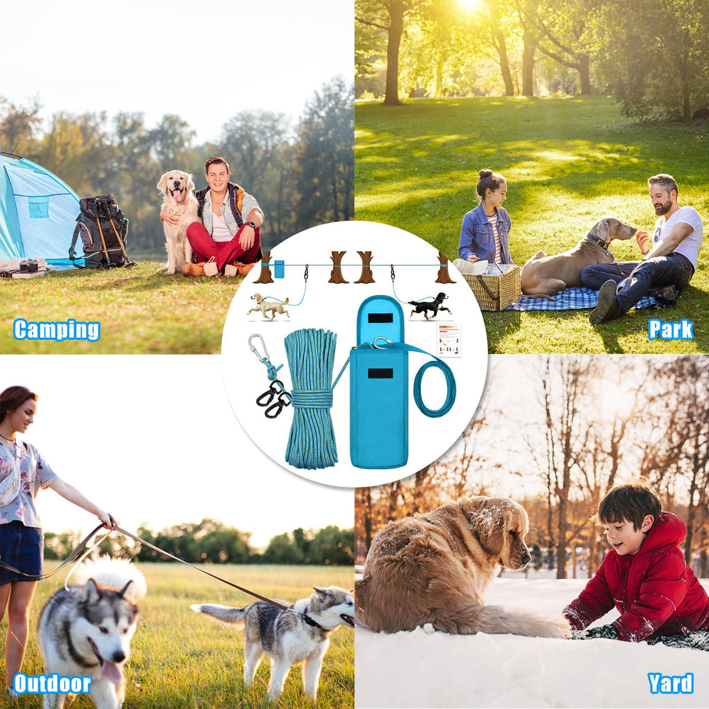 100FT Portable Dog Tie Out Cable for 2 Dogs P681