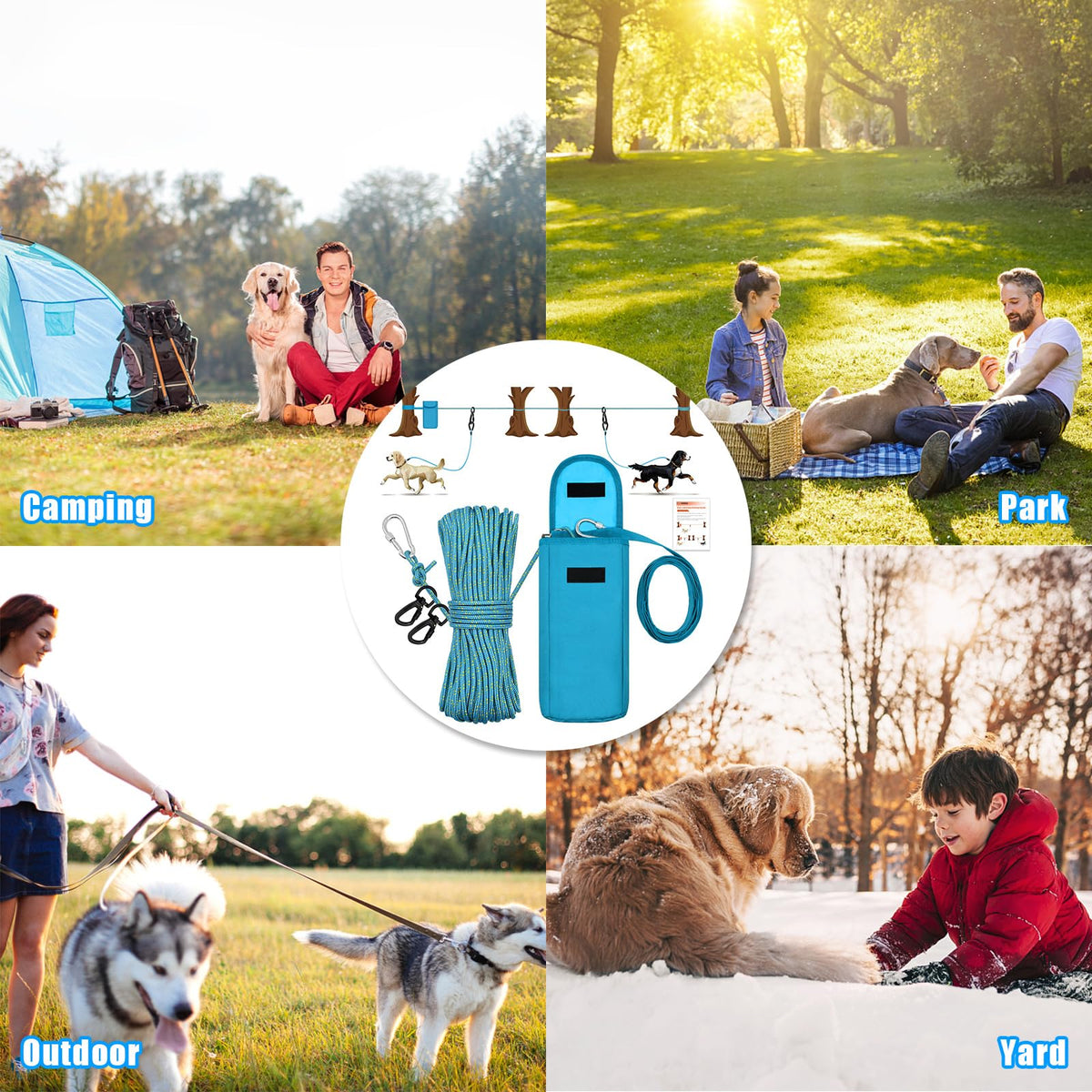 100FT Portable Dog Tie Out Cable for 2 Dogs P681